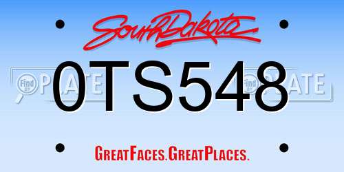 0TS548 South Dakota License Plate