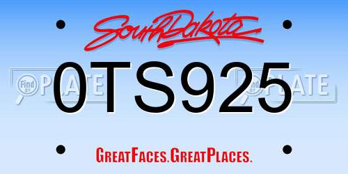 0TS925 South Dakota License Plate