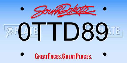 0TTD89 South Dakota License Plate