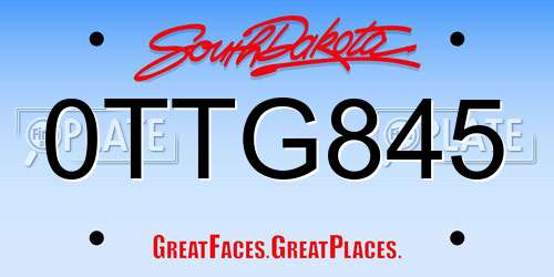 0TTG845 South Dakota License Plate
