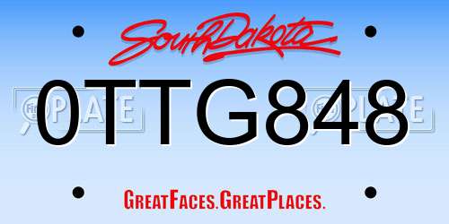 0TTG848 South Dakota License Plate