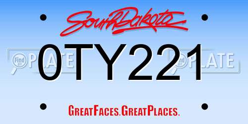 0TY221 South Dakota License Plate