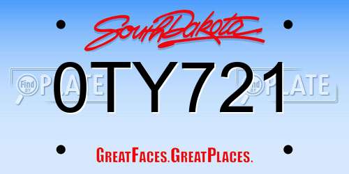 0TY721 South Dakota License Plate