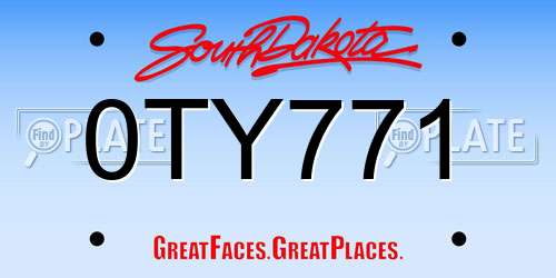 0TY771 South Dakota License Plate