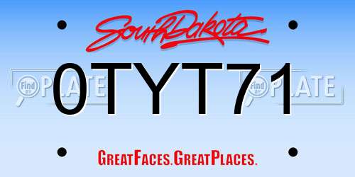 0TYT71 South Dakota License Plate