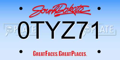 0TYZ71 South Dakota License Plate