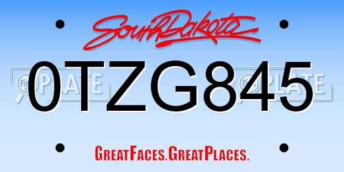 0TZG845 South Dakota License Plate