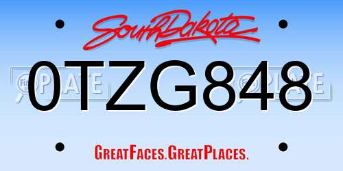 0TZG848 South Dakota License Plate