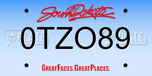 0TZO89 South Dakota License Plate