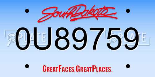 0U89759 South Dakota License Plate