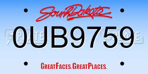 0UB9759 South Dakota License Plate