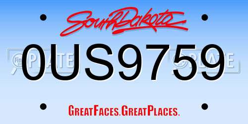 0US9759 South Dakota License Plate