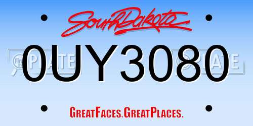 0UY3080 South Dakota License Plate
