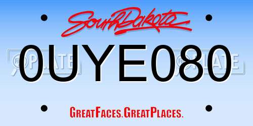0UYE080 South Dakota License Plate