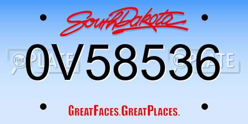 0V58536 South Dakota License Plate
