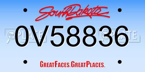 0V58836 South Dakota License Plate