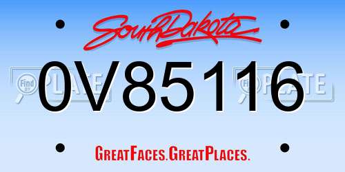 0V85116 South Dakota License Plate