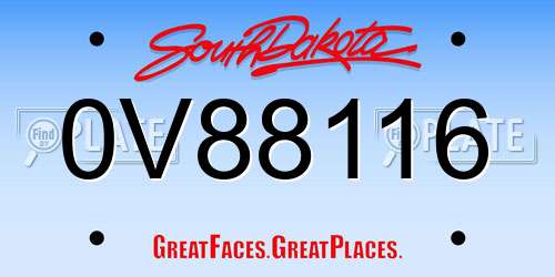 0V88116 South Dakota License Plate