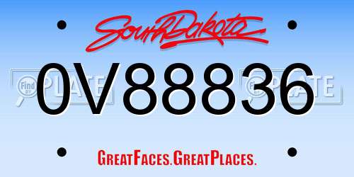 0V88836 South Dakota License Plate