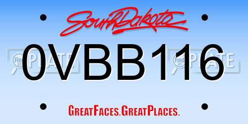 0VBB116 South Dakota License Plate