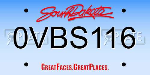 0VBS116 South Dakota License Plate