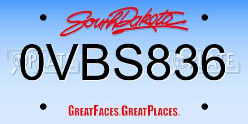 0VBS836 South Dakota License Plate
