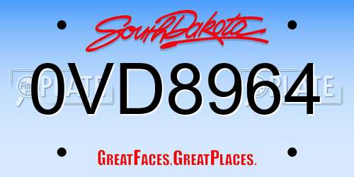 0VD8964 South Dakota License Plate
