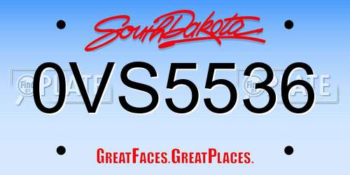 0VS5536 South Dakota License Plate