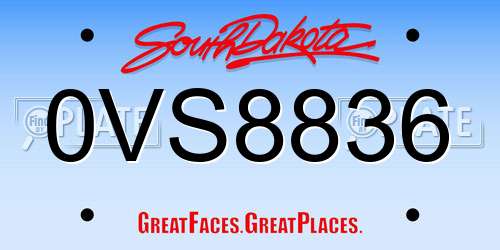 0VS8836 South Dakota License Plate
