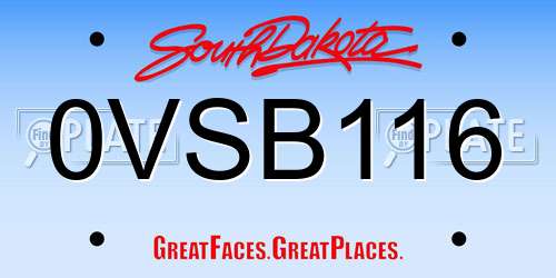 0VSB116 South Dakota License Plate