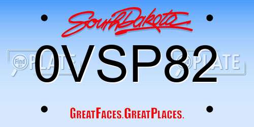 0VSP82 South Dakota License Plate