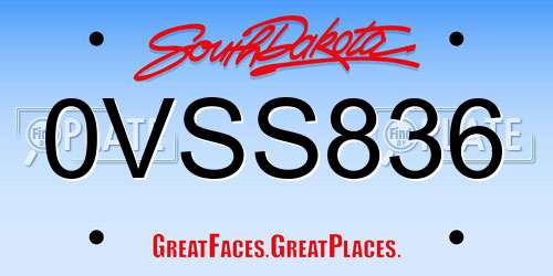 0VSS836 South Dakota License Plate