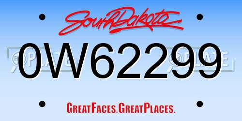 0W62299 South Dakota License Plate