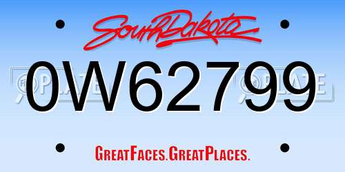 0W62799 South Dakota License Plate