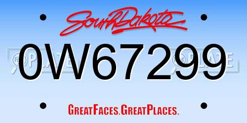 0W67299 South Dakota License Plate