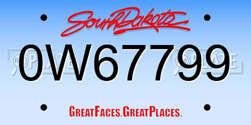 0W67799 South Dakota License Plate
