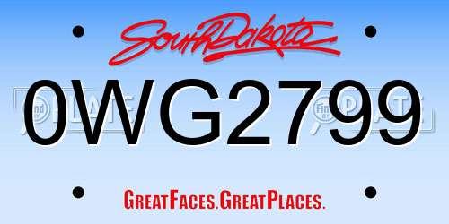 0WG2799 South Dakota License Plate