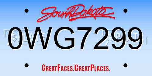 0WG7299 South Dakota License Plate