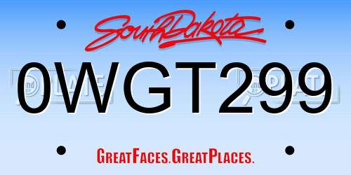 0WGT299 South Dakota License Plate