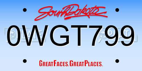 0WGT799 South Dakota License Plate