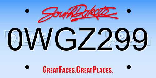 0WGZ299 South Dakota License Plate