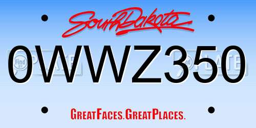 0WWZ350 South Dakota License Plate