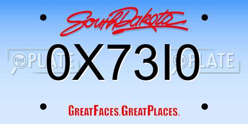 0X73I0 South Dakota License Plate