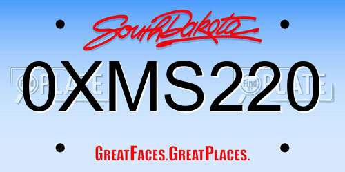 0XMS220 South Dakota License Plate