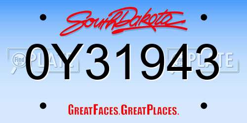 0Y31943 South Dakota License Plate