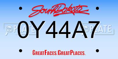 0Y44A7 South Dakota License Plate