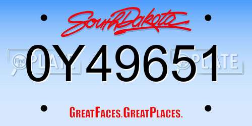 0Y49651 South Dakota License Plate