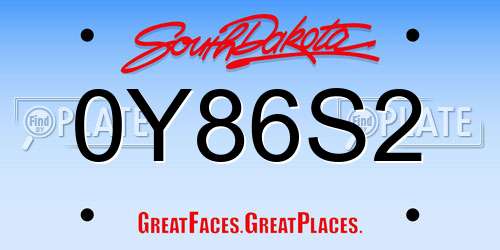 0Y86S2 South Dakota License Plate