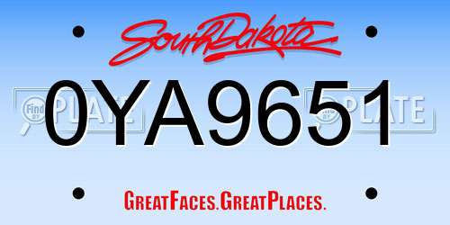 0YA9651 South Dakota License Plate