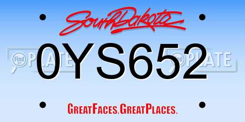 0YS652 South Dakota License Plate